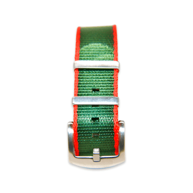 Premium Thick Woven Military Style Watch Strap - Red and Emerald Green